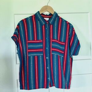 LulaRoe XS Striped Button Down Top Blouse Bright Block Colors